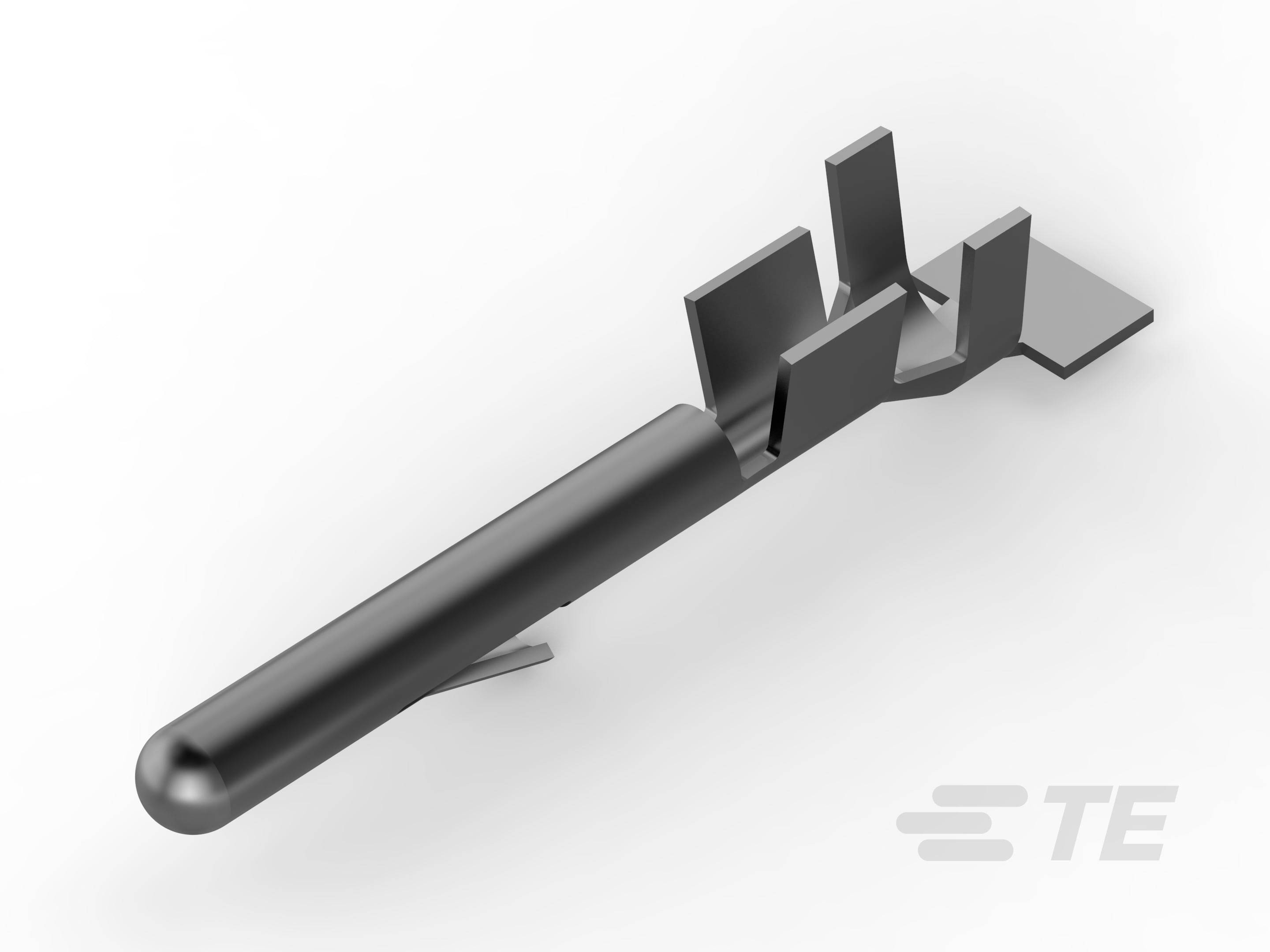 Metalowy styk wtykowy z wieloma elementami płaskimi, odpowiedni do połączeń elektrycznych. W tle rozmyte logo.