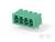 Zielony, prostokątny złącze z czterema otworami. Nadaje się do montażu wtykowego w urządzeniach elektronicznych.
