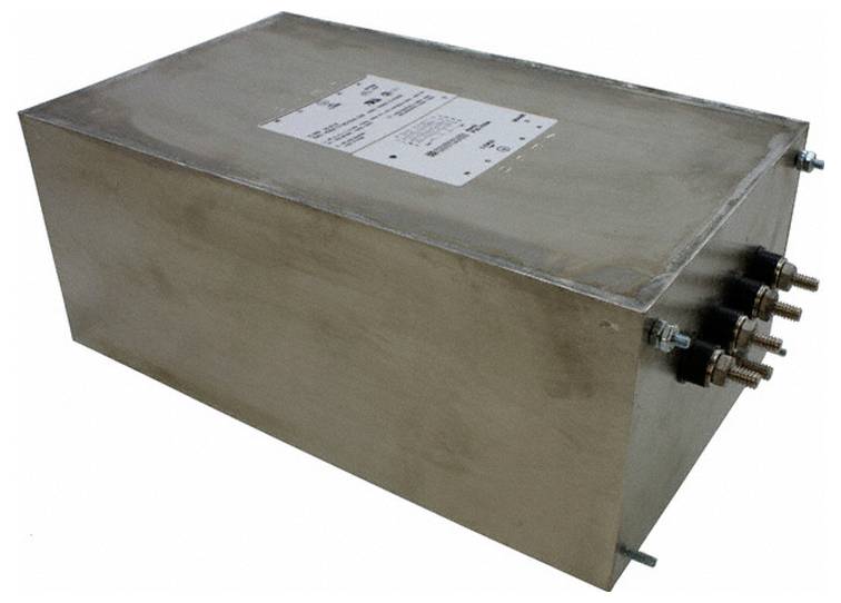 Prostokątne metalowe pudełko z wieloma złączami śrubowymi na jednej stronie, prawdopodobnie element elektryczny lub zasilacz.