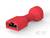 Czerwony izolowany wtyk płaski, ułożony poziomo. Nadaje się do połączeń elektrycznych w pojazdach lub urządzeniach gospodarstwa domowego.