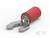 Czerwony terminalowy kabel widełkowy z metalowym zakończeniem. Odpowiedni do połączeń elektrycznych i okablowania.