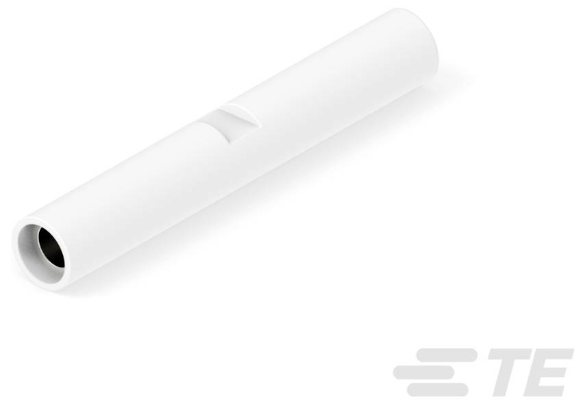 Elegancki, biały cylindryczny komponent elektroniczny z gładką powierzchnią i nacięciem z jednej strony, umieszczony na białym tle.