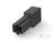 Czarny plastikowy wtyk do połączeń elektrycznych, o prostokątnej obudowie i krzyżowej formie z przodu.
