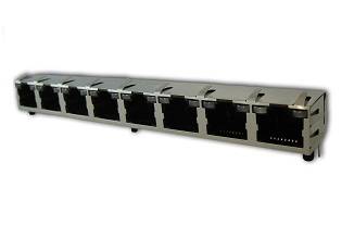 Przełącznik sieciowy z ośmioma portami Ethernet, używany do łączenia i komunikacji między wieloma urządzeniami w sieci komputerowej.