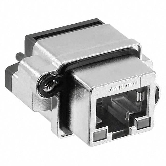 Srebrne złącze USB-B firmy Amphenol, odpowiednie do montażu w urządzeniach do przesyłu danych.