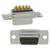 Wtyk D-Sub z dziewięcioma pinami, odpowiedni do podłączania urządzeń elektronicznych, z obudową metalową i płytkami montażowymi po bokach.