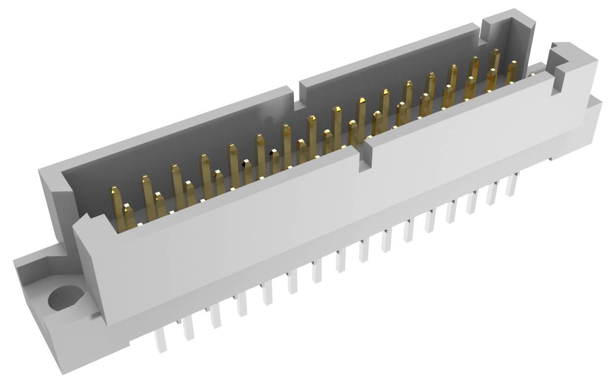 Złocony konektor PCB męski o 50 pinach w podwójnym rzędzie z kontaktami pozłacanymi, służący do bezpiecznych połączeń elektrycznych na płytkach drukowanych.