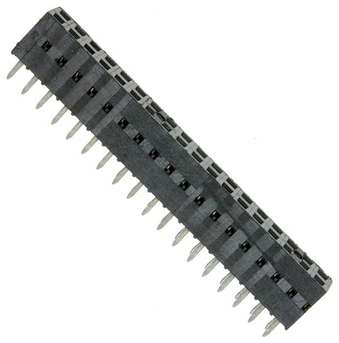 Czarny i srebrny elektroniczny pasek łączący z wieloma pinami, używany do łączenia obwodów na płycie głównej lub urządzeniu elektronicznym.