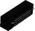 Czarny prostokątny złącze elektryczne z wieloma metalowymi stykami rozciągającymi się z jednej strony.