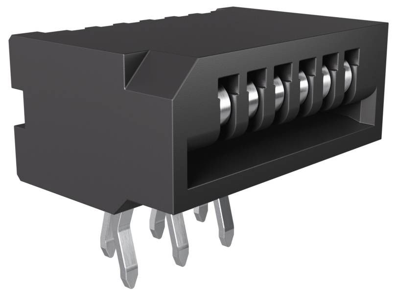 Czarny złącze elektryczne z wieloma metalowymi bolcami, zaprojektowane do podłączania przewodów lub kabli.