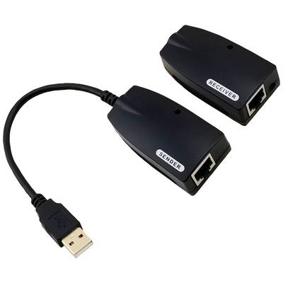 Adapter USB do sieci przedstawia dwa moduły: nadajnik z wtyczką USB oraz odbiornik z gniazdem kabla sieciowego.