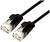 Dwa czarne kable Ethernet z przezroczystymi wtyczkami RJ45 na obu końcach, używane do połączeń sieciowych.