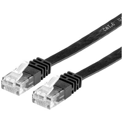Dwa czarne kable Ethernet z przezroczystymi wtykami na białym tle.