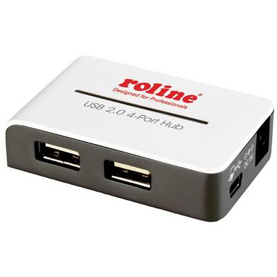 Hub USB 2.0 4-portowy, srebrna obudowa, czerwony napis 'Designed for Professionals', widoczne dwa porty USB.