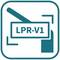 Symbol zielonego ramienia szlabanu na białym tle, z tekstem 'LPR-V1' pośrodku.