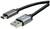 Kabel USB z wtyczką USB-A i wtyczką USB-C wykonane z czarnego, plecionego materiału.