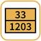 Oznakowanie substancji niebezpiecznych: Liczba '33' na górze, '1203' na dole, wskazuje na łatwopalną ciecz, w szczególności olej napędowy lub opałowy.