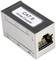 Złączka CAT-6 inline, srebrny adapter do łączenia kabli Ethernet, z widocznym gniazdem dla wtyczki sieciowej.
