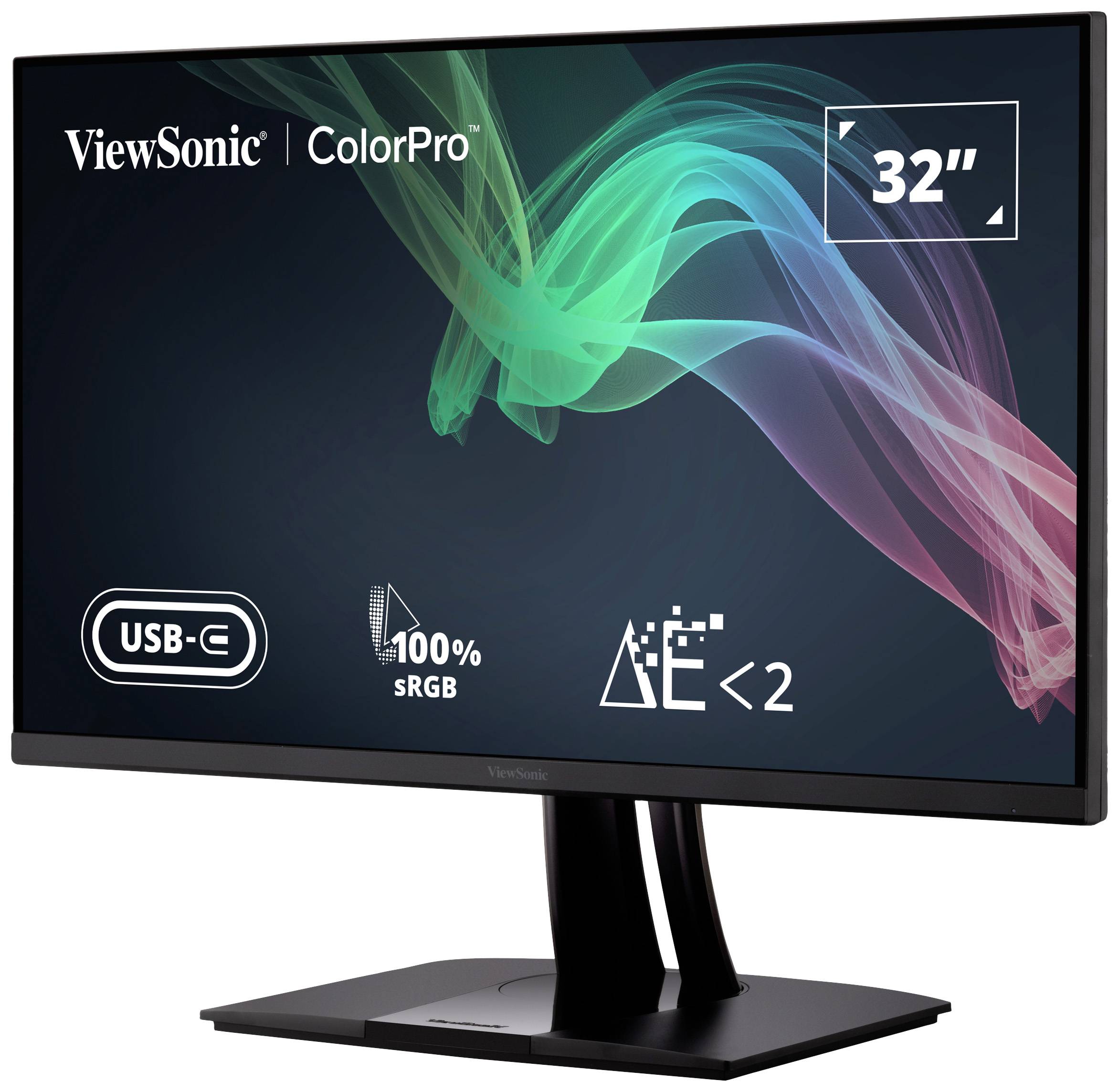 Monitor ViewSonic ColorPro, 32 cale, z złączem USB-C i 100% pokryciem przestrzeni barw sRGB.