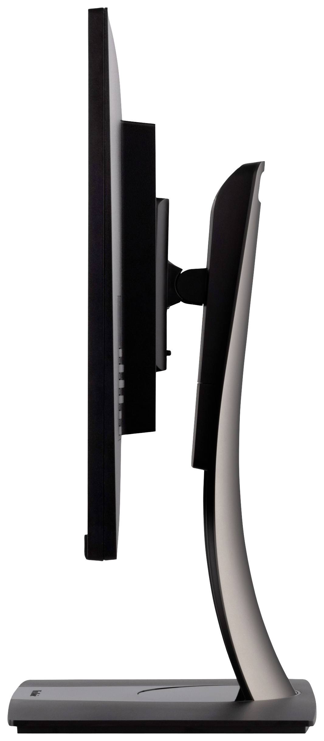 Boczny widok na nowoczesny monitor komputerowy o smukłej sylwetce z regulowaną podstawą.