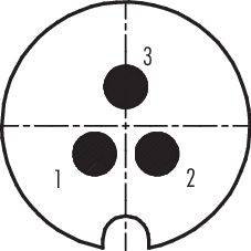 Schemat elektryczny z okrągłym wzorem złącza zawiera trzy ponumerowane punkty styku, oznaczone jako 1, 2 i 3.