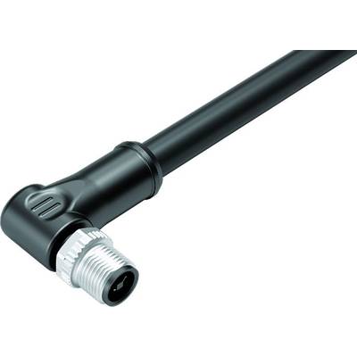 Czarny kabel z wtyczką kątową pod kątem prostym oraz srebrnym złączem gwintowym na jednym końcu.