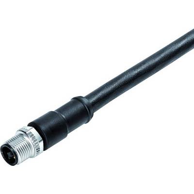 Czarny kabel elektryczny z srebrnym wtykiem na końcu, odpowiedni do zastosowań technicznych lub przemysłowych.