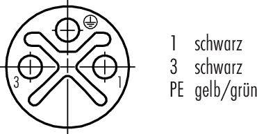 Symbol elektryka w kole z numerami: 1, 3, PE. Oznaczenia przewodów: 'czarny' i 'żółto/zielony' dla uziemienia.