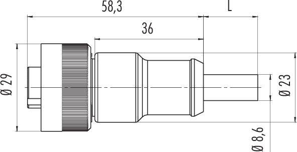 Rysunek techniczny elementu cylindrycznego z wymiarami: długość 58,3 mm, średnica 29 mm na lewym końcu i 23 mm na prawym końcu.