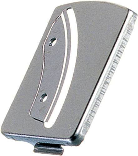 Metalowa ostrze do golenia w zbliżeniu, z ostrą krawędzią i dwoma otworami mocującymi. Odpowiednie do ręcznych maszynek do golenia.