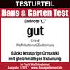 'Doskonała ocena, stopień 1,7' dla automatu do gofrów Unold Zaubernuss w magazynie 'Haus & Garten Test', wydanie 1/2017. Piecze chrupiące orzeszki.