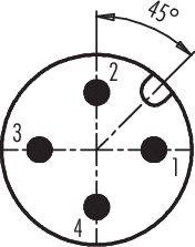 'Wzór otworów z pięcioma otworami i kątem 45 stopni. Otwory są ponumerowane od 1 do 4 w kole.'