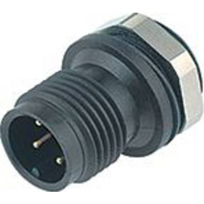 Czarny, okrągły złącze wtykowe z wieloma stykami metalowymi, przeznaczone do zastosowań przemysłowych, przedstawione z boku.