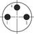 Trzy czarne punkty wewnątrz koła, ponumerowane 1, 3 i 4. Centrowy celownik przecina koło.