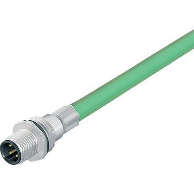 Zielony przemysłowy kabel Ethernet z metalowym wtykiem w zbliżeniu, odpowiedni do wytrzymałych połączeń sieciowych w środowiskach przemysłowych.