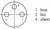 Okrągła wtyczka elektryczna z trzema ponumerowanymi otworami, oznaczona: '1 brązowy', '3 niebieski', '4 czarny'.