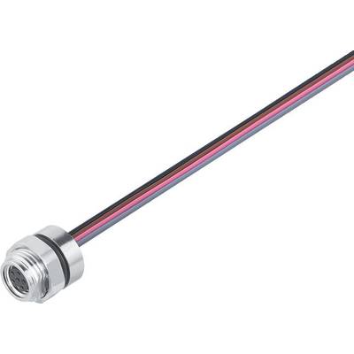 Wielokolorowy kabel elektryczny z metalowym złączem, odpowiedni do zastosowań przemysłowych lub elektronicznych.