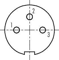 Symbol 3-biegunowej wtyczki w widoku z góry z ponumerowanymi pinami. Pozycja pinów jest rozmieszczona symetrycznie.