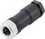 Czarny, cylindryczny wtyk elektryczny z srebrnymi elementami na jednym końcu. Odpowiedni do zastosowań przemysłowych.
