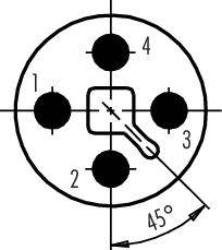 Diagram przedstawia okrągłą wtyczkę z pięcioma ponumerowanymi pinami ułożonymi w kole, przy czym pin 3 jest nachylony pod kątem 45 stopni w dół w prawo.