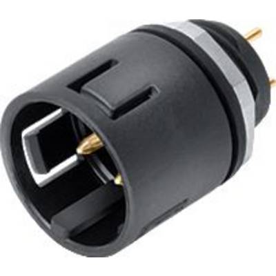 Czarny, okrągły adapter wtykowy z wieloma metalowymi stykami, odpowiedni do połączeń elektrycznych.