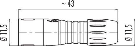 Rysunek techniczny cylindrycznego złącza. Długość około 43 mm, średnica 11,5 mm. Numer modelu nieczytelny.