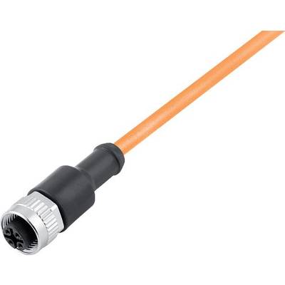 Pomarańczowy kabel z czarną i srebrną wtyczką. Wtyczka posiada wyprofilowany metalowy pierścień mocujący.