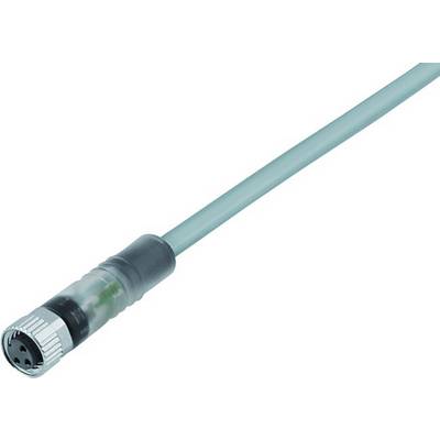 Kabel z zielonym płaszczem i srebrnym złączem, przeznaczone do zastosowań przemysłowych i automatyzacji maszyn.