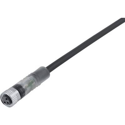 Czarno-szary kabel z okrągłym metalowym wtykiem i przezroczystą plastikową sekcją w pobliżu końcówki wtykowej.