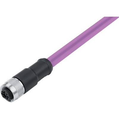 Okrągły, metaliczno-fioletowy kabel z srebrnym złączem, odpowiedni do połączeń przemysłowych.