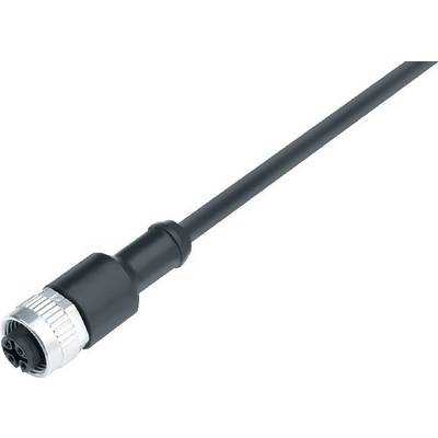 Czarny kabel sensorowy M8 z okrągłą wtyczką i gwintem metalowym, przeznaczony do połączeń przemysłowych i zastosowań sensorycznych.