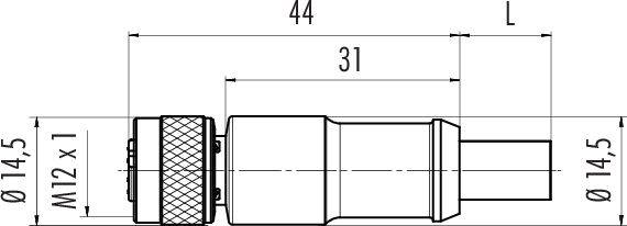Rysunek techniczny cylindrycznego elementu z gwintem metrycznym M12 x 1, o całkowitej długości L, średnicy 14,5 mm, z zaznaczonym odcinkiem 31 mm od podstawy.