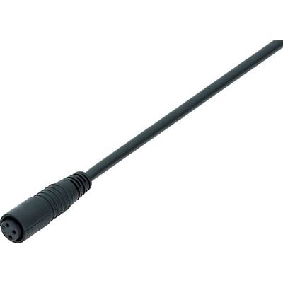 Czarny kabel zakończony wtyczką okrągłego kształtu. Wtyczka posiada kilka styków i nadaje się do połączeń elektronicznych.