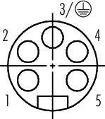 Diagram złącza 5-pinowego z oznaczeniem styków od 1 do 5 oraz symbolem uziemienia przy styku 3.